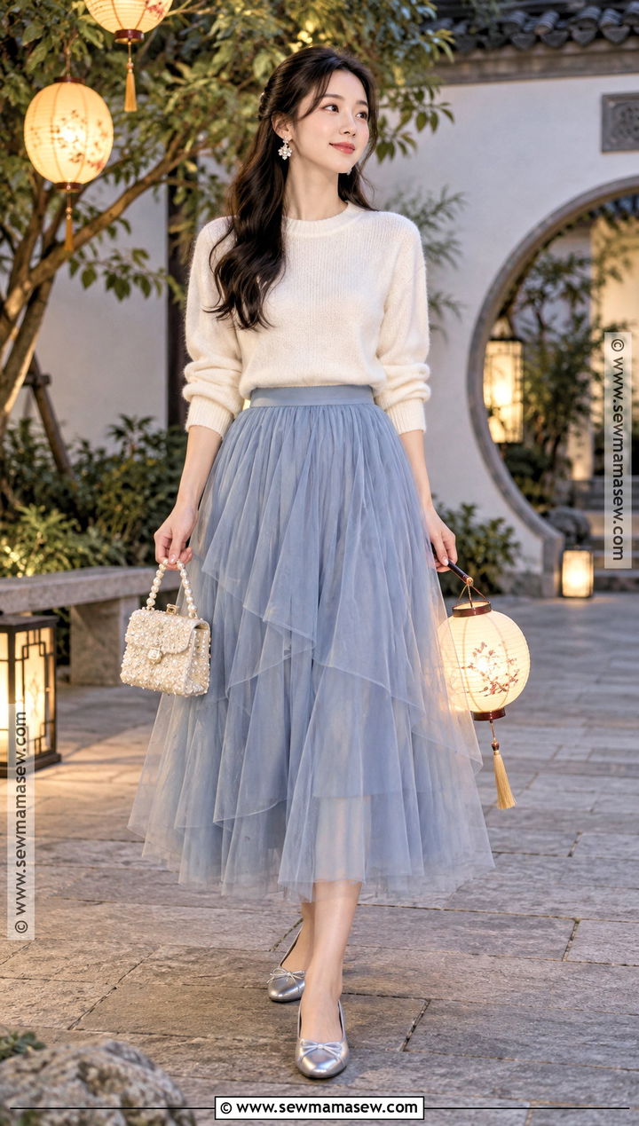 Mid Autumn Festival Sweater And Tulle Skirt Outfit - 20 mid autumn festival outfit ideas