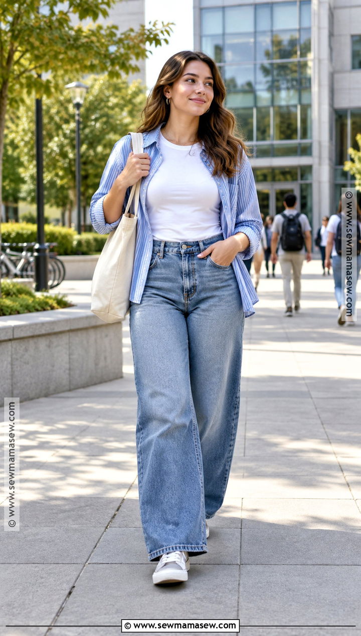 Mid Size Back To School Outfit With Wide Leg Jeans - 15 mid size back to school outfits