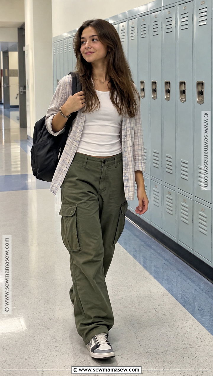 Middle School Baby Tee And Cargo Pants Outfit - 25 back to school outfits middle school