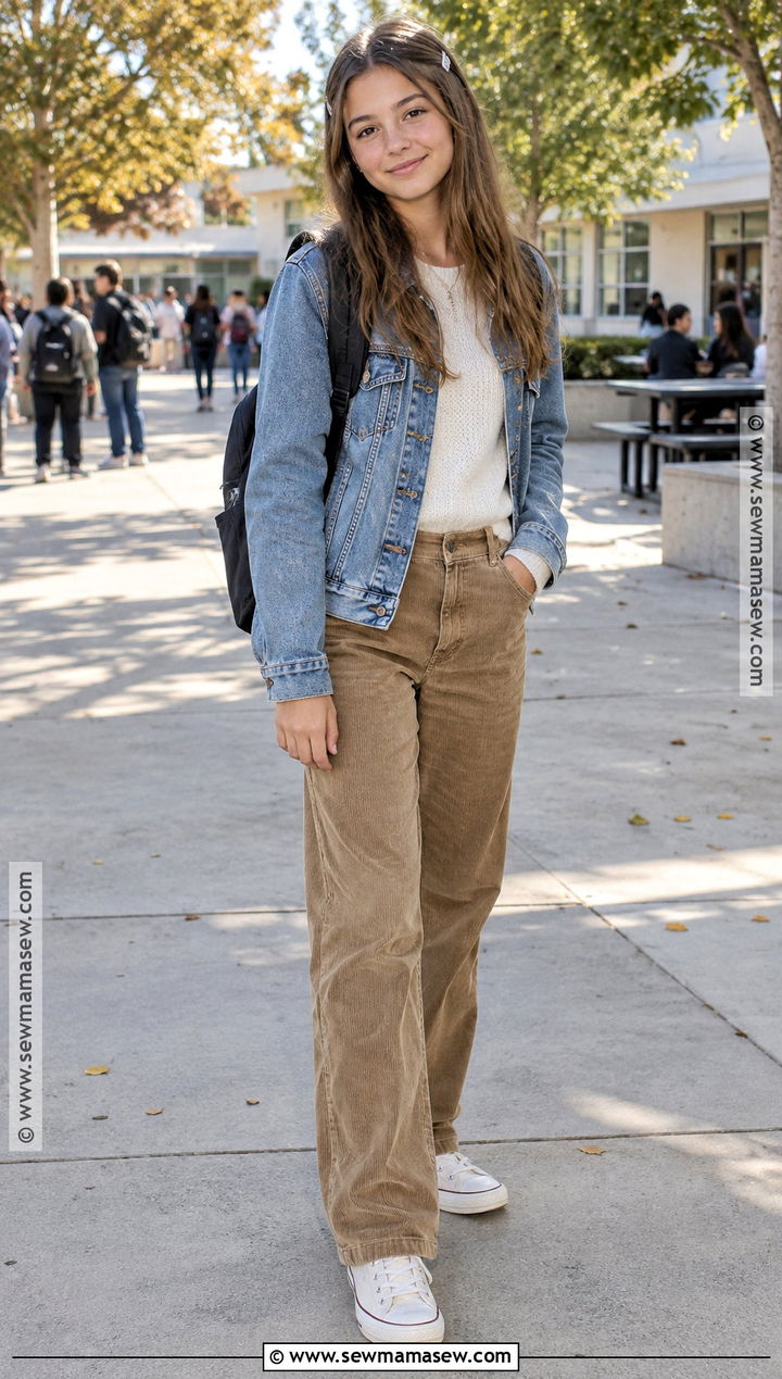 Middle School Corduroy Pants And Knit Top Outfit - 15 cute back to school outfits middle school