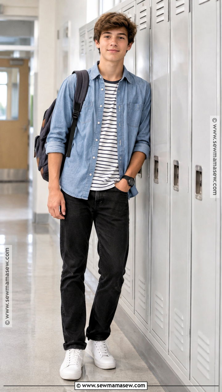 Middle School Denim Shirt And Black Jeans Outfit - 25 back to school outfits middle school