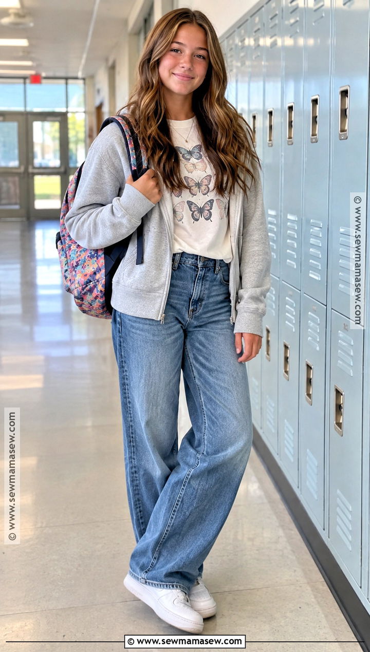 Middle School Graphic Tee And Wide Leg Jeans Outfit - 15 cute back to school outfits middle school