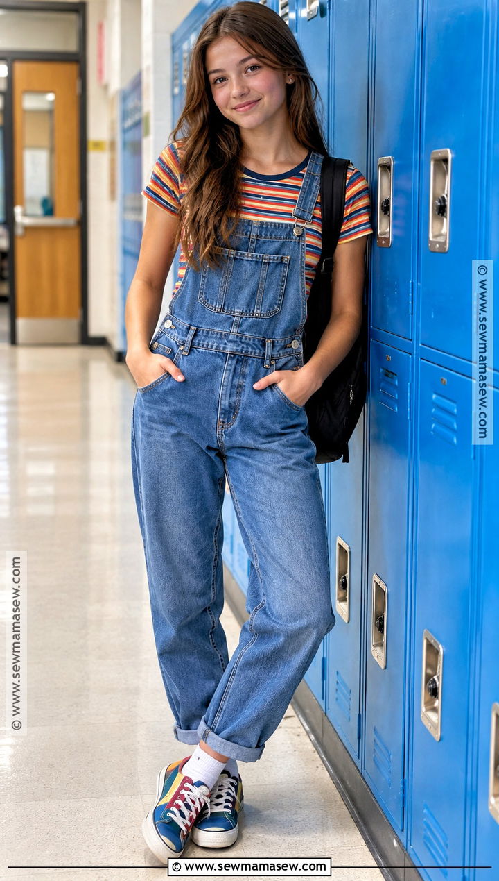 Middle School Overalls And Striped Tee Outfit - 25 back to school outfits middle school