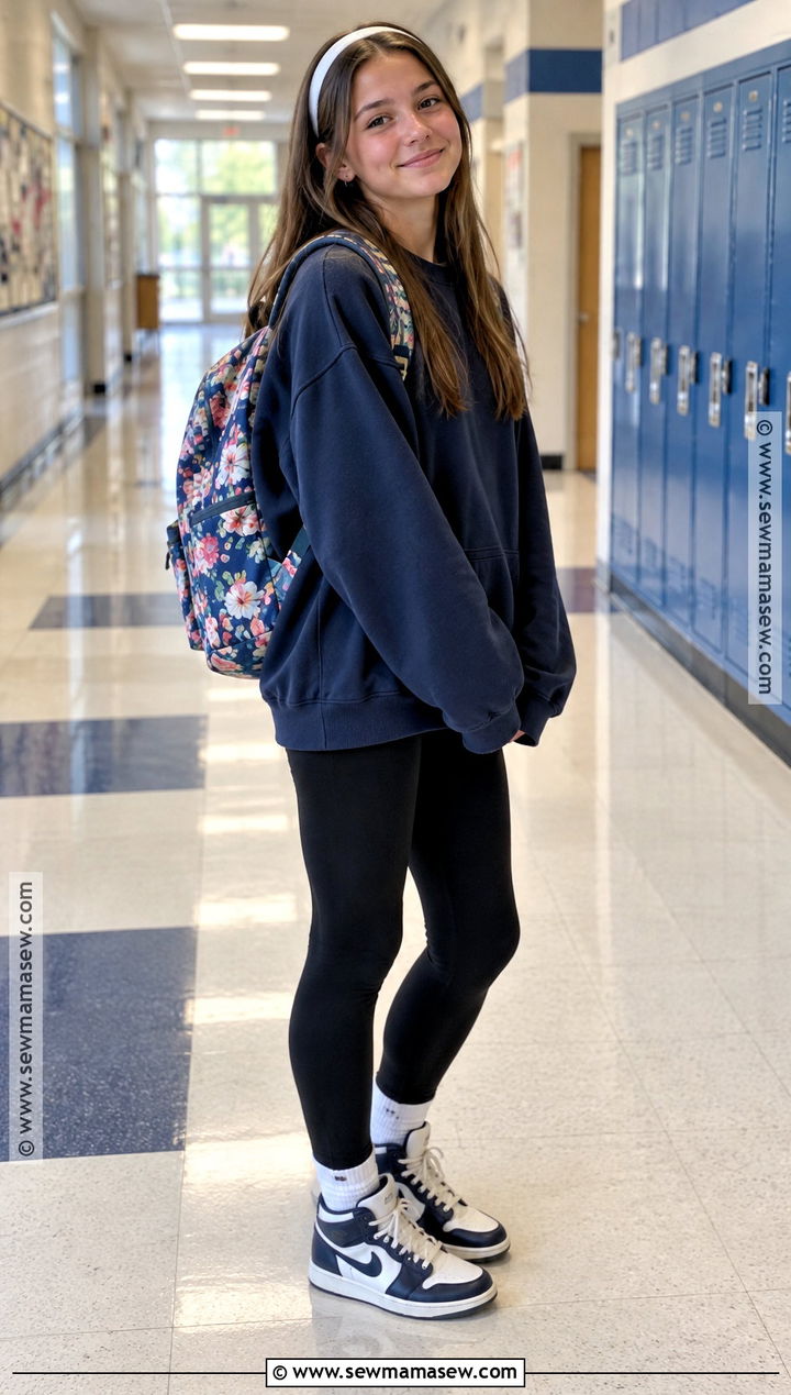Middle School Oversized Sweatshirt And Leggings Outfit - 25 back to school outfits middle school