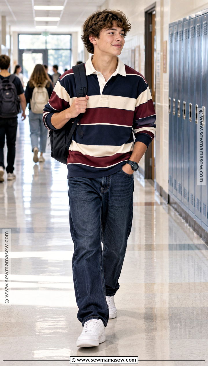 Middle School Rugby Shirt And Relaxed Jeans Outfit - 25 back to school outfits middle school