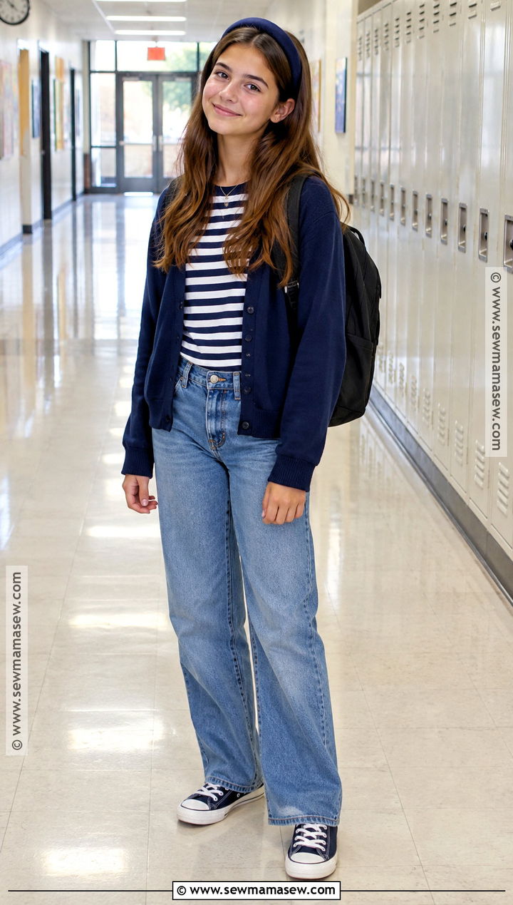Middle School Striped Tee And Straight Leg Jeans Outfit - 15 cute back to school outfits middle school