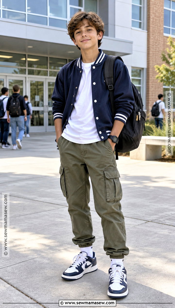 Middle School Varsity Jacket And Cargo Pants Outfit - 15 cute back to school outfits middle school