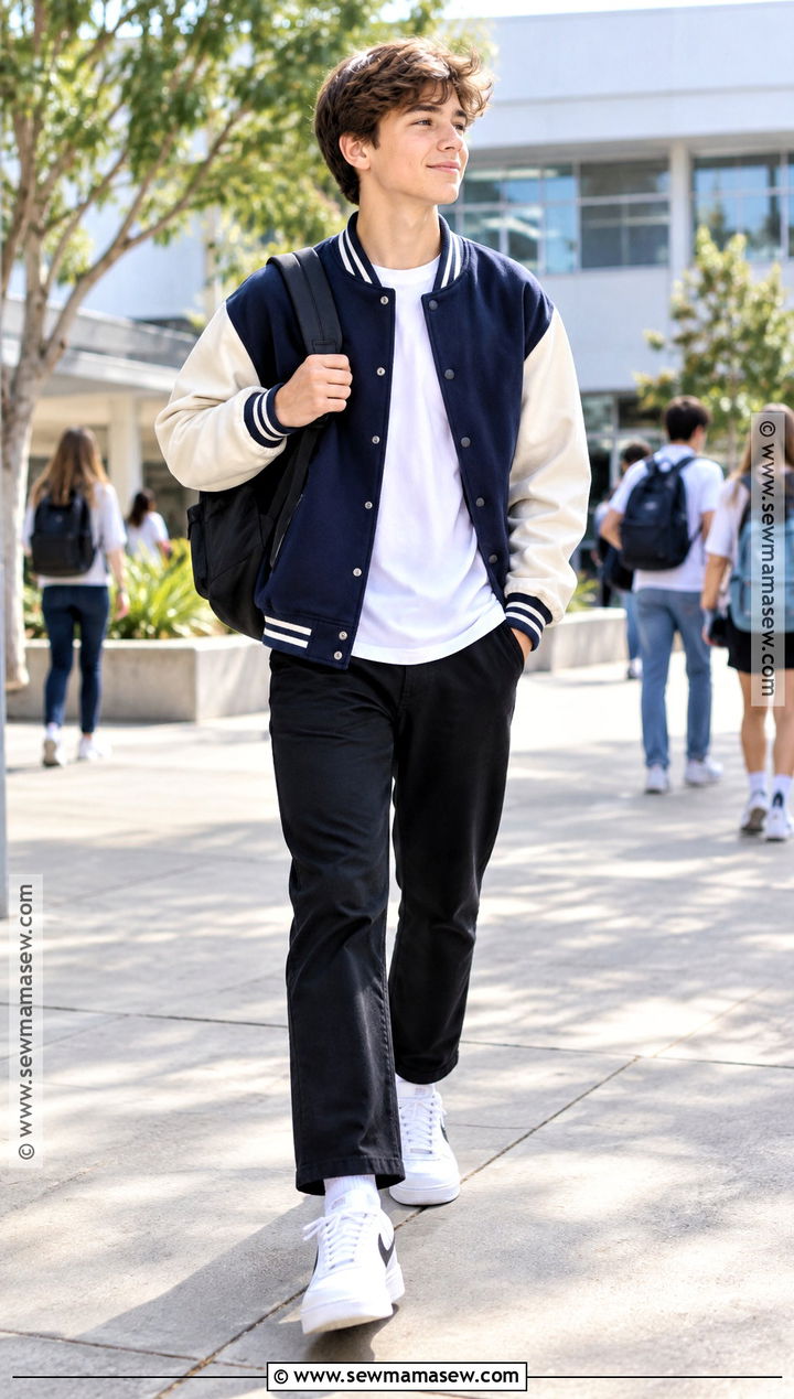 Middle School Varsity Jacket And Straight Pants Outfit - 25 back to school outfits middle school