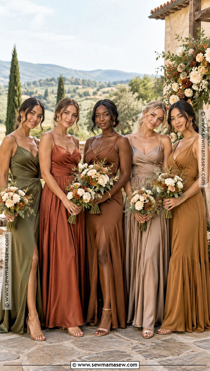 Midi And Maxi Earth Tone Bridesmaid Dresses - 15 fall mix match bridesmaid dresses