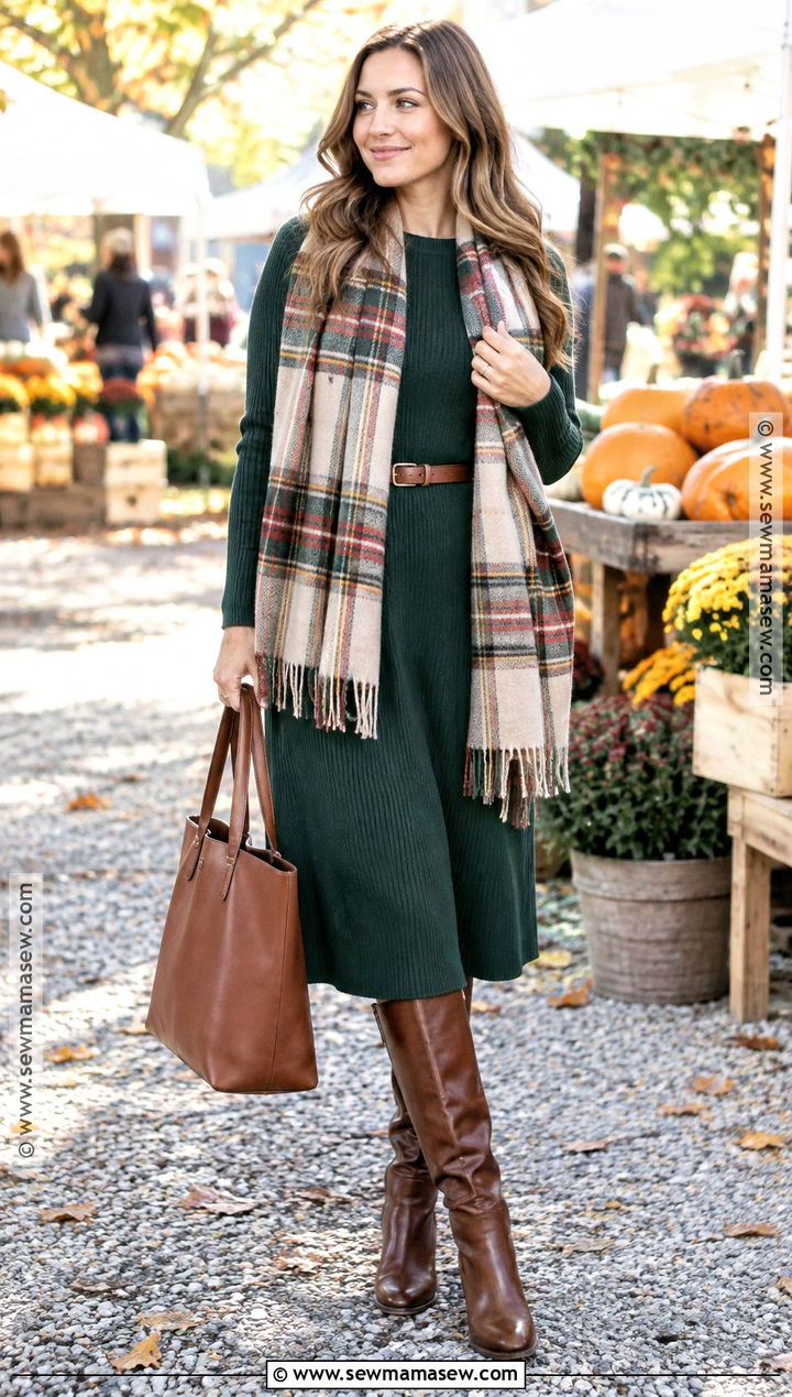 Midi Dress And Blanket Scarf Fall Outfit - 15 fall clothing ideas 2026