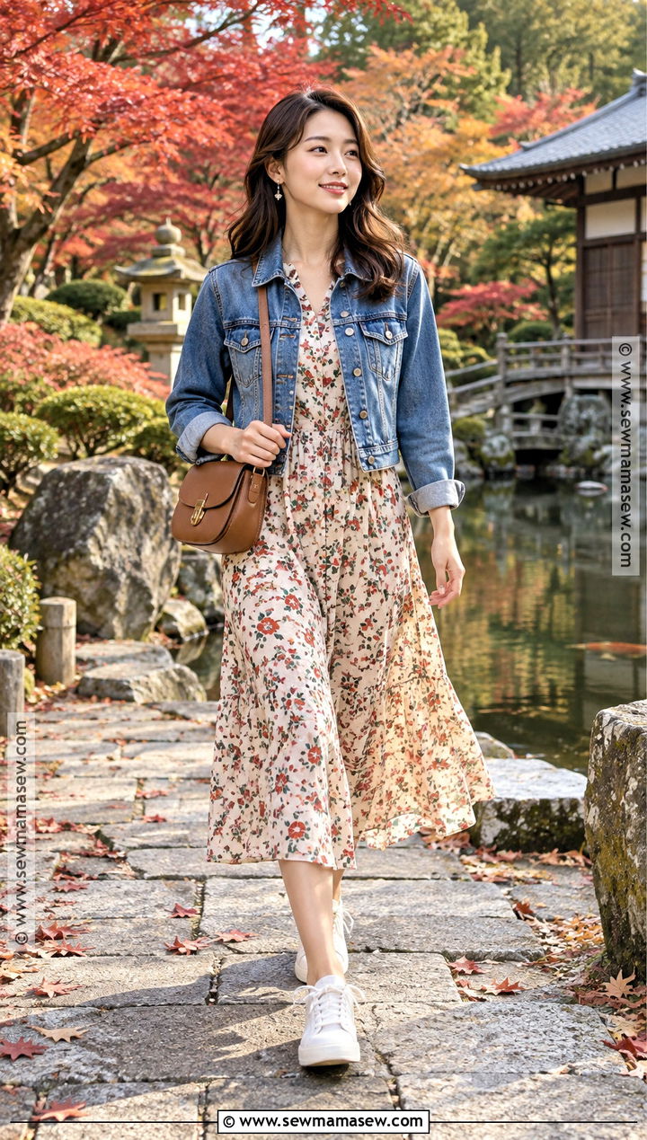Midi Dress And Cropped Jacket Japan Autumn Outfit - 20 japan travel outfit autumn ideas