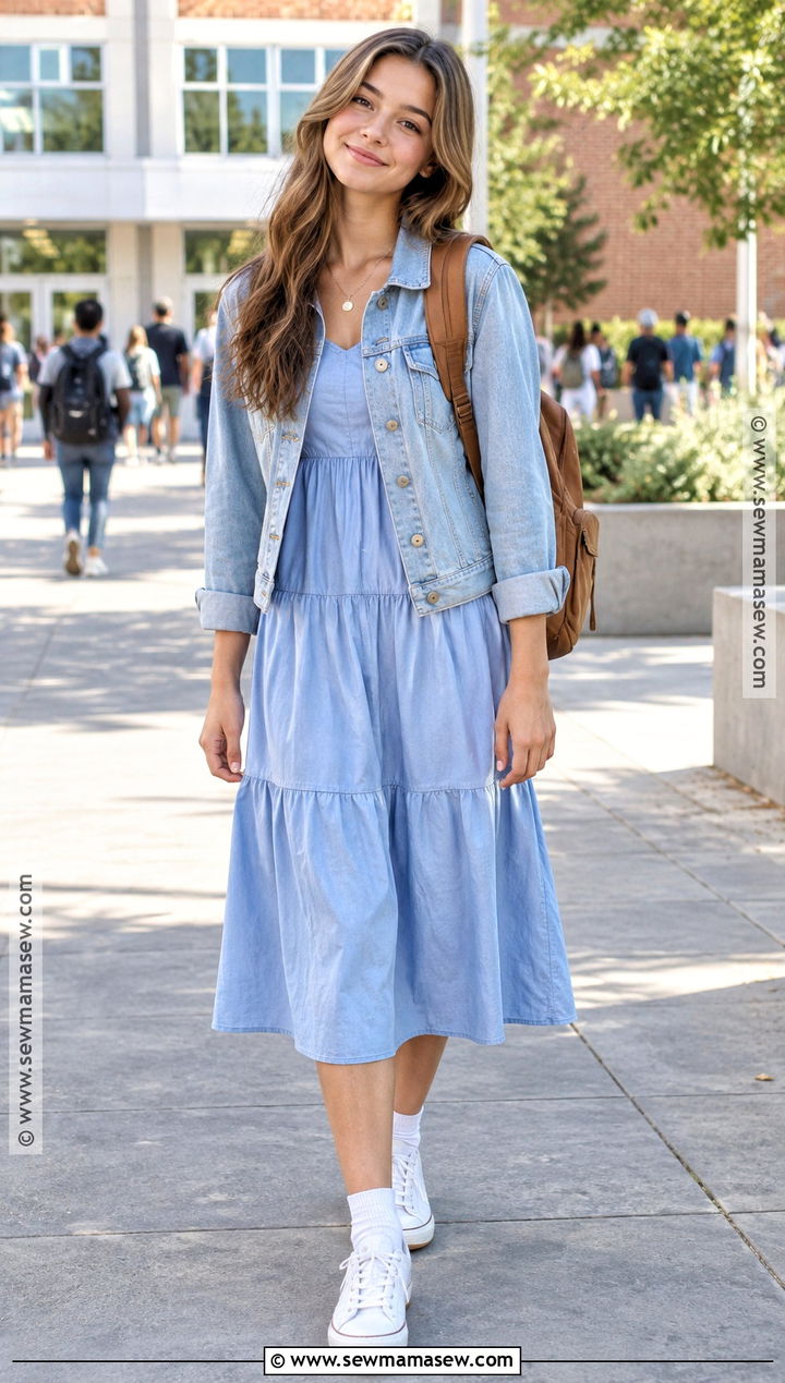 Midi Dress And Denim Jacket School Outfit - 15 high school back to school outfits 2026