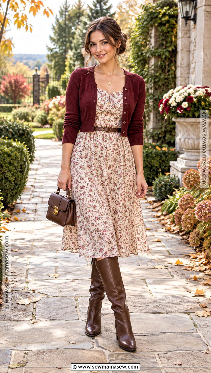 Midi Dress and Cropped Cardigan Fall Outfit - 20 Fall Outfits Short for Women