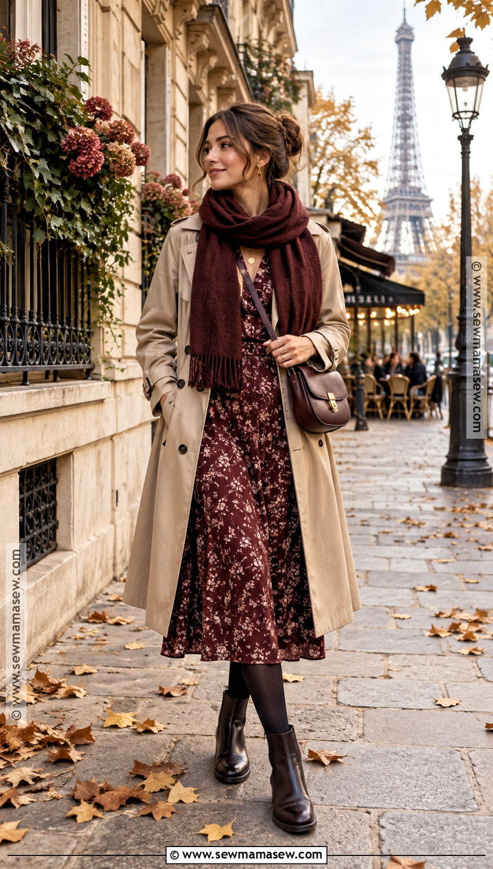 Midi Dress and Trench Coat Paris Outfit - 20 outfits for paris in october