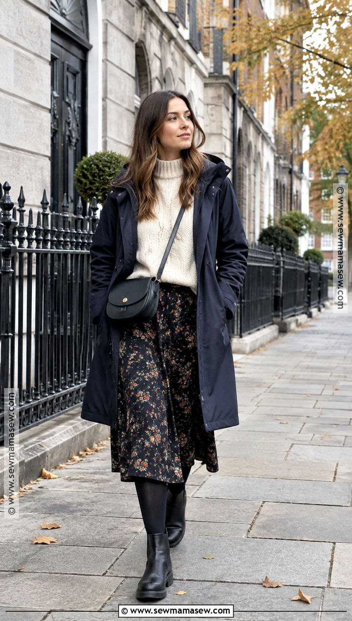 Midi Skirt And Chunky Sweater Ireland Outfit - 15 Ireland Travel Outfits October