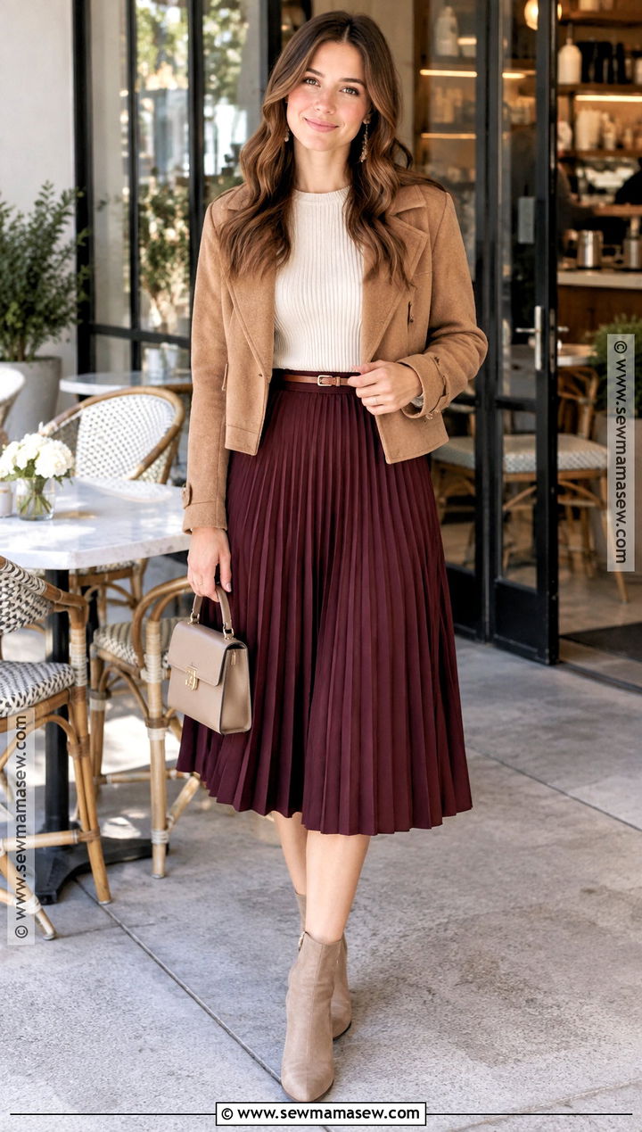 Midi Skirt And Fitted Knit Outfit - 15 Birthday Party Guest Outfit Casual Fall Ideas