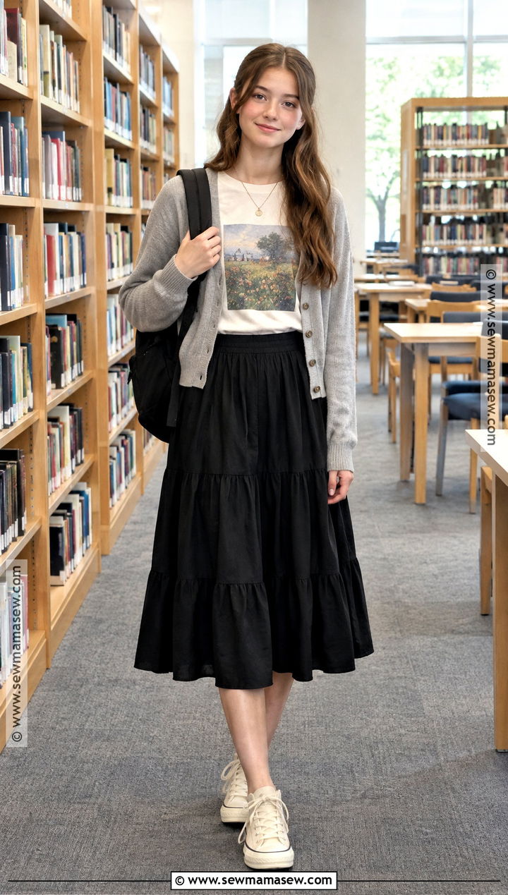 Midi Skirt And Graphic Tee School Outfit - 20 cute back to school outfits highschool baddie ideas