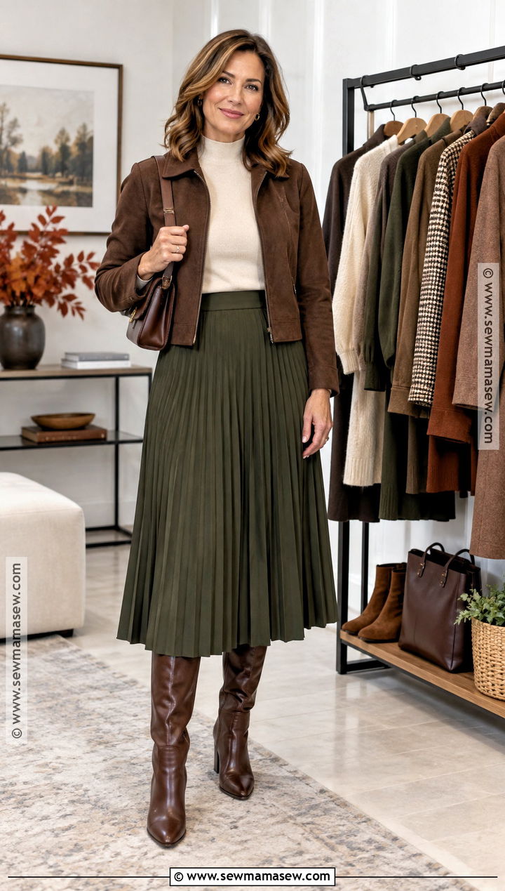 Midi Skirt And Knee High Boots Fall Outfit - 15 Fall Fashion Clothing Rack Ideas