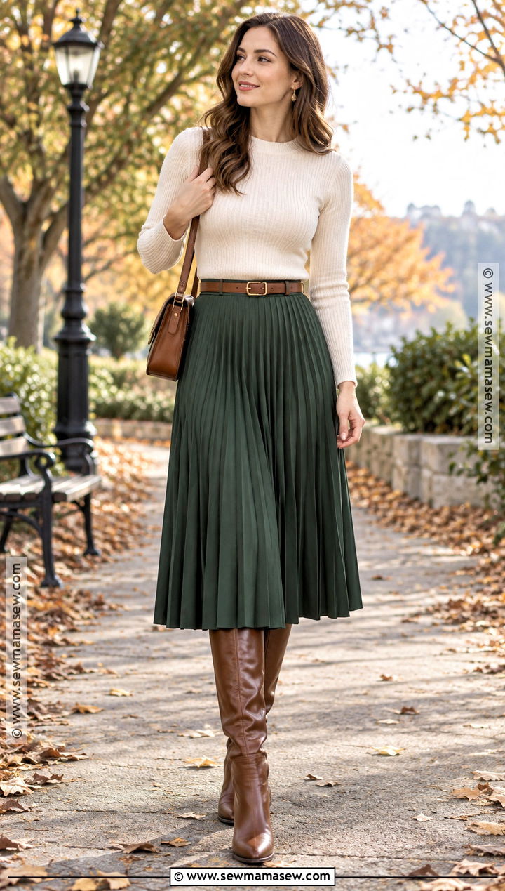 Midi Skirt And Knee High Boots Outfit - 15 October Style Challenge Ideas