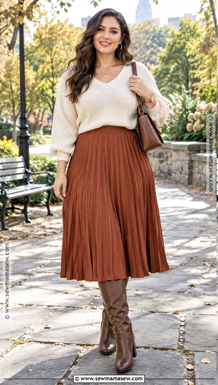 Midi Skirt And Knit Sweater Autumn Outfit - 30 outfit ideas autumn