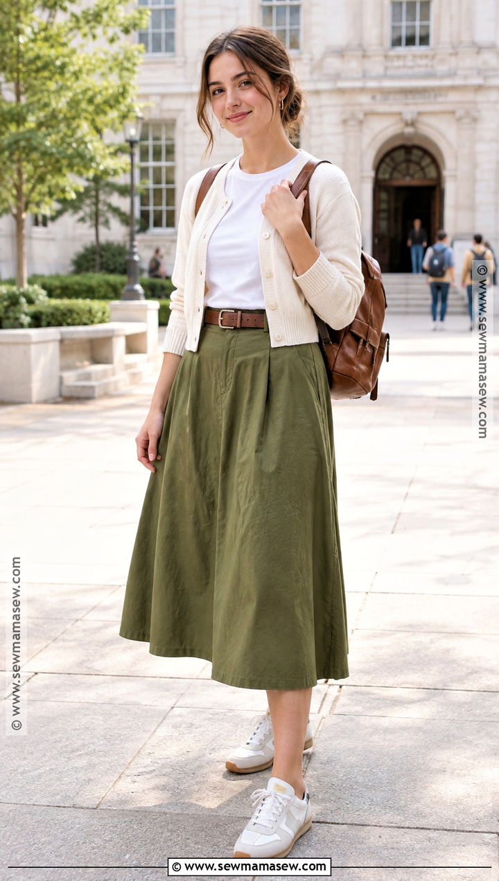 Midi Skirt And Sneakers Back To School Outfit - 15 Back To School Outfits 24-25