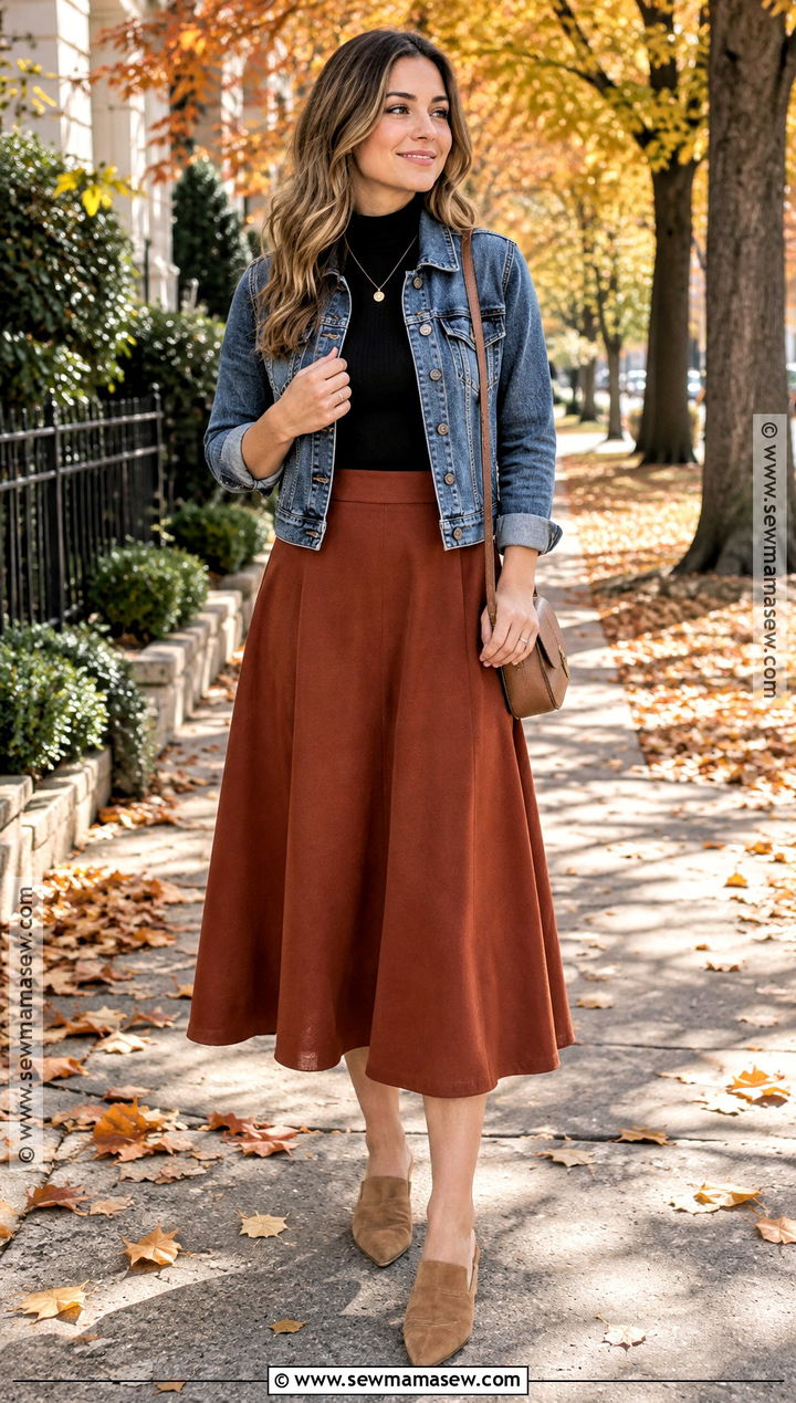 Midi Skirt And Suede Mules - 15 mule fall outfits