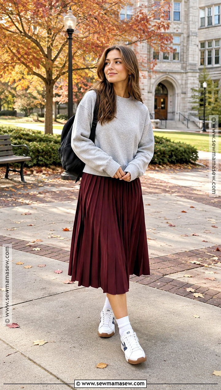 Midi Skirt And Sweatshirt Fall School Outfit - 25 Fall School Fits
