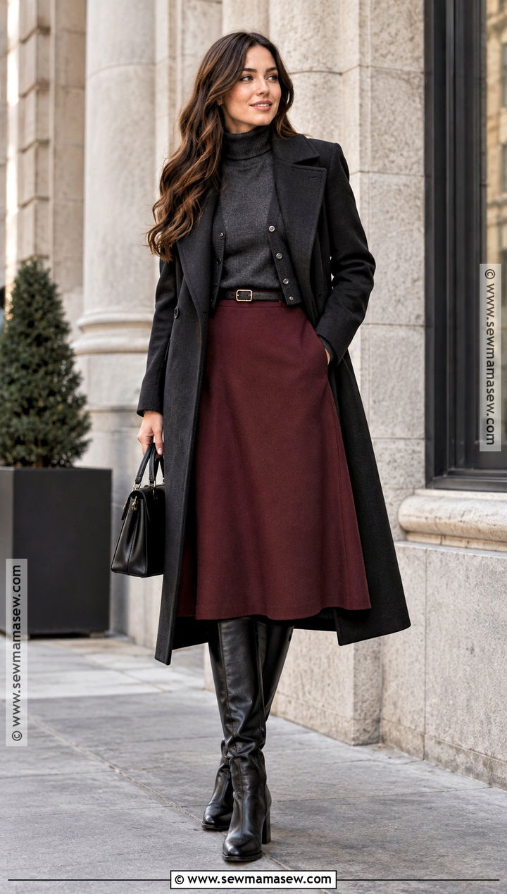 Midi Skirt And Tall Boots Cold Weather Outfit - 25 fall cold weather outfits