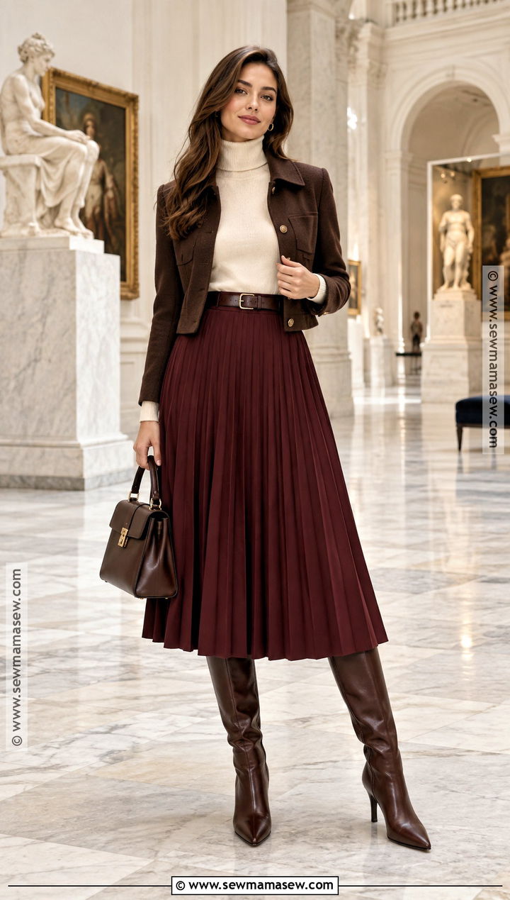 Midi Skirt And Turtleneck With Tall Boots - 20 tall boot fall outfits