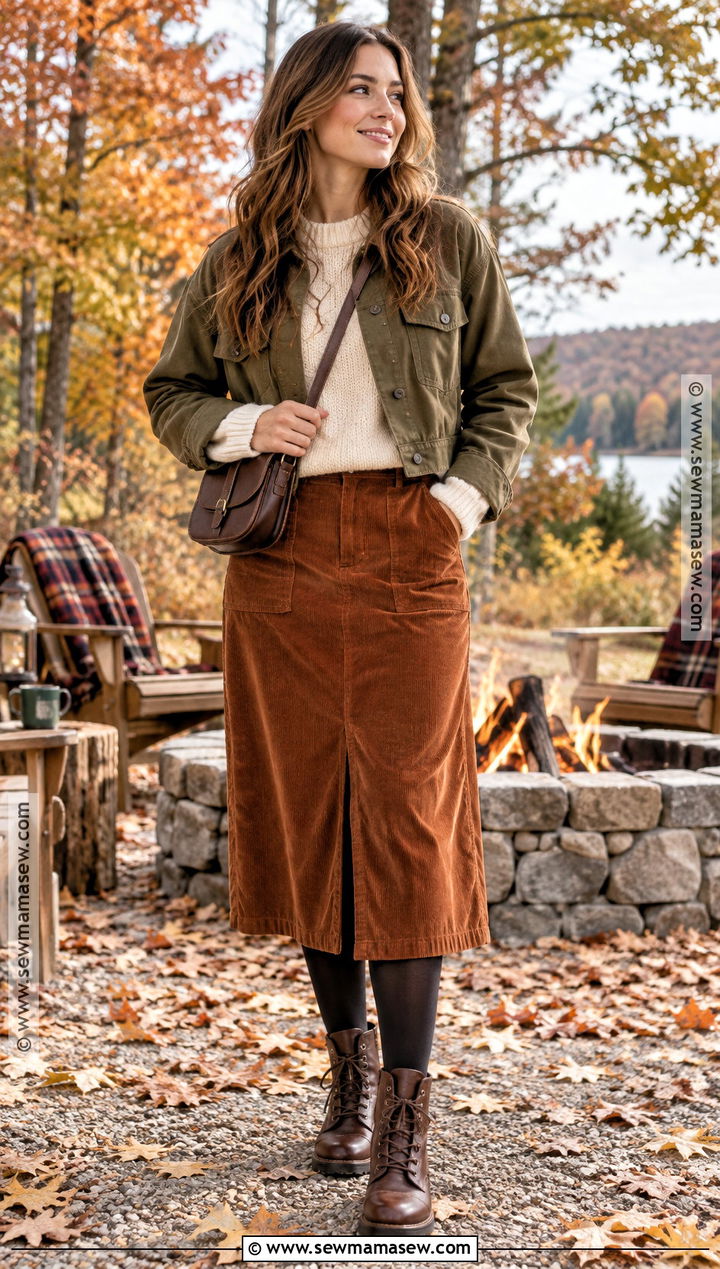 Midi Skirt Bonfire Outfit With An Oversized Sweater - 20 bonfire outfit fall night ideas