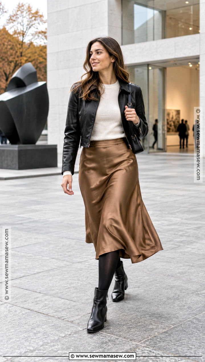 Midi Skirt With Leather Jacket - 25 fall vacation outfits