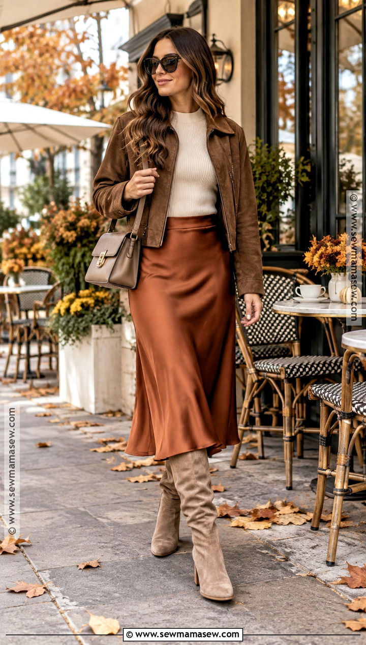 Midi Skirt With Slouch Boots - 15 autumn outfits boots fall fashion