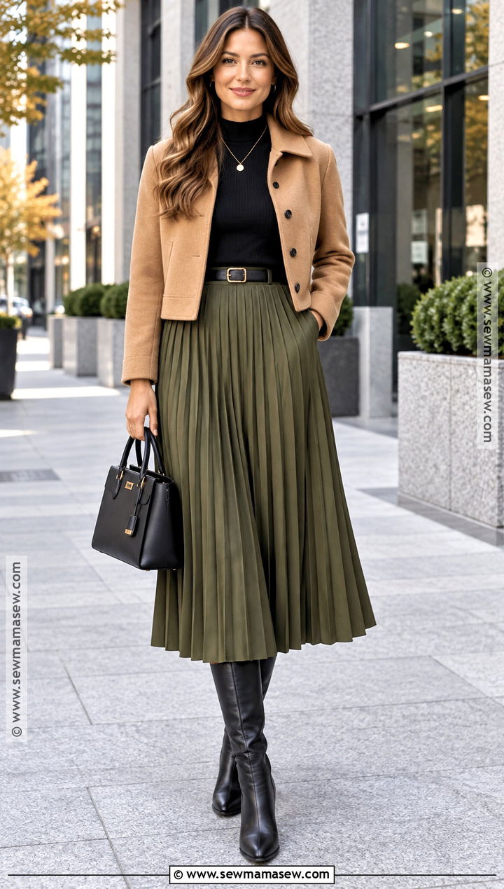 Midi Skirt With Tall Black Boots - 20 tall black boots outfit fall