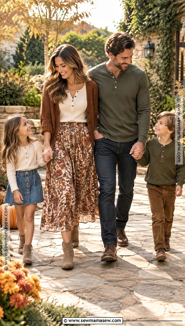 Midi Skirt and Henley Shirt Thanksgiving Family Outfit - 20 thanksgiving outfit ideas for family