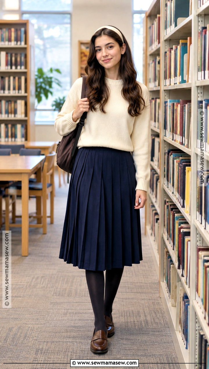 Midi Skirt and Knit Sweater Fall School Outfit - 15 cute outfits for school for highschool fall