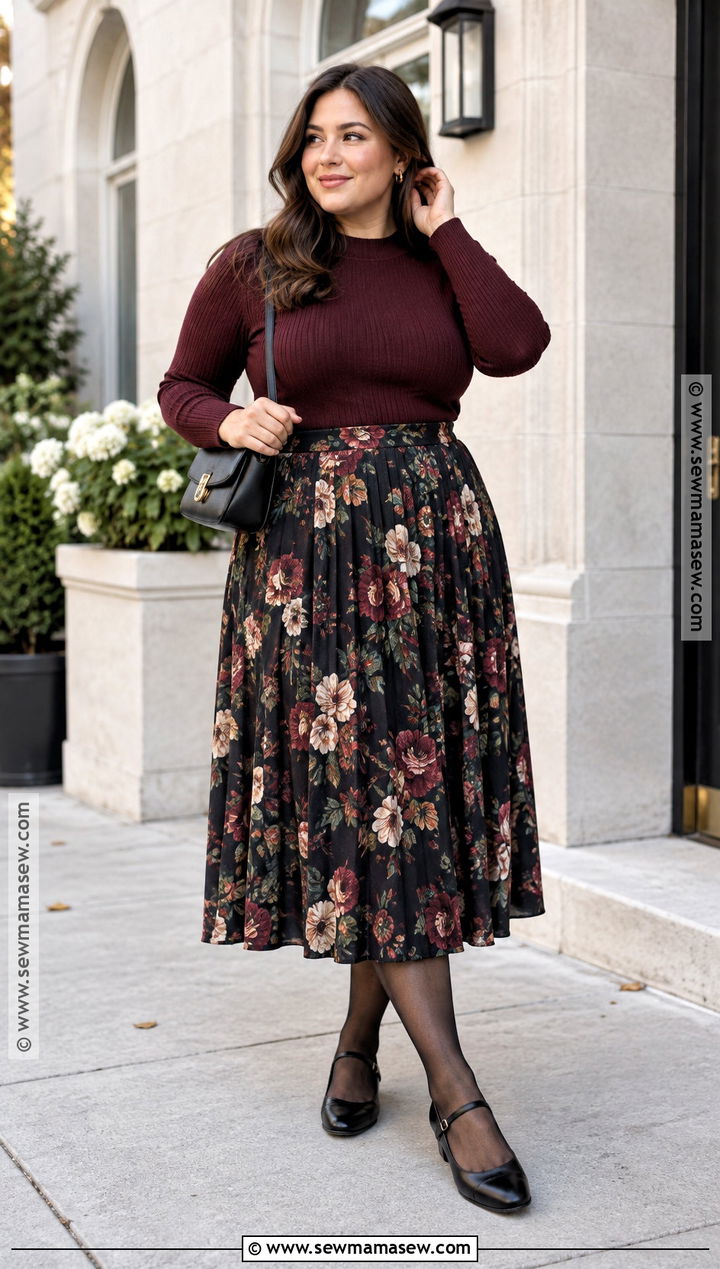Midi Skirt and Mary Jane Flats Outfit - 20 Flats Outfit Fall Ideas