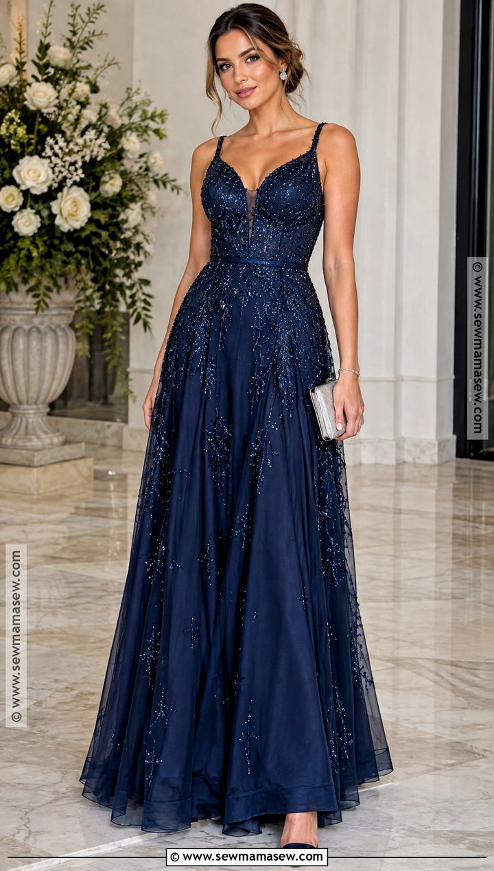Midnight Blue Beaded Fall Ball Dress - 20 Fall Ball Dresses