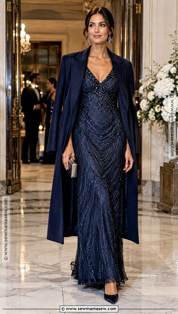Midnight Blue Beaded Fall Wedding Guest Dress - 15 fall dresses wedding