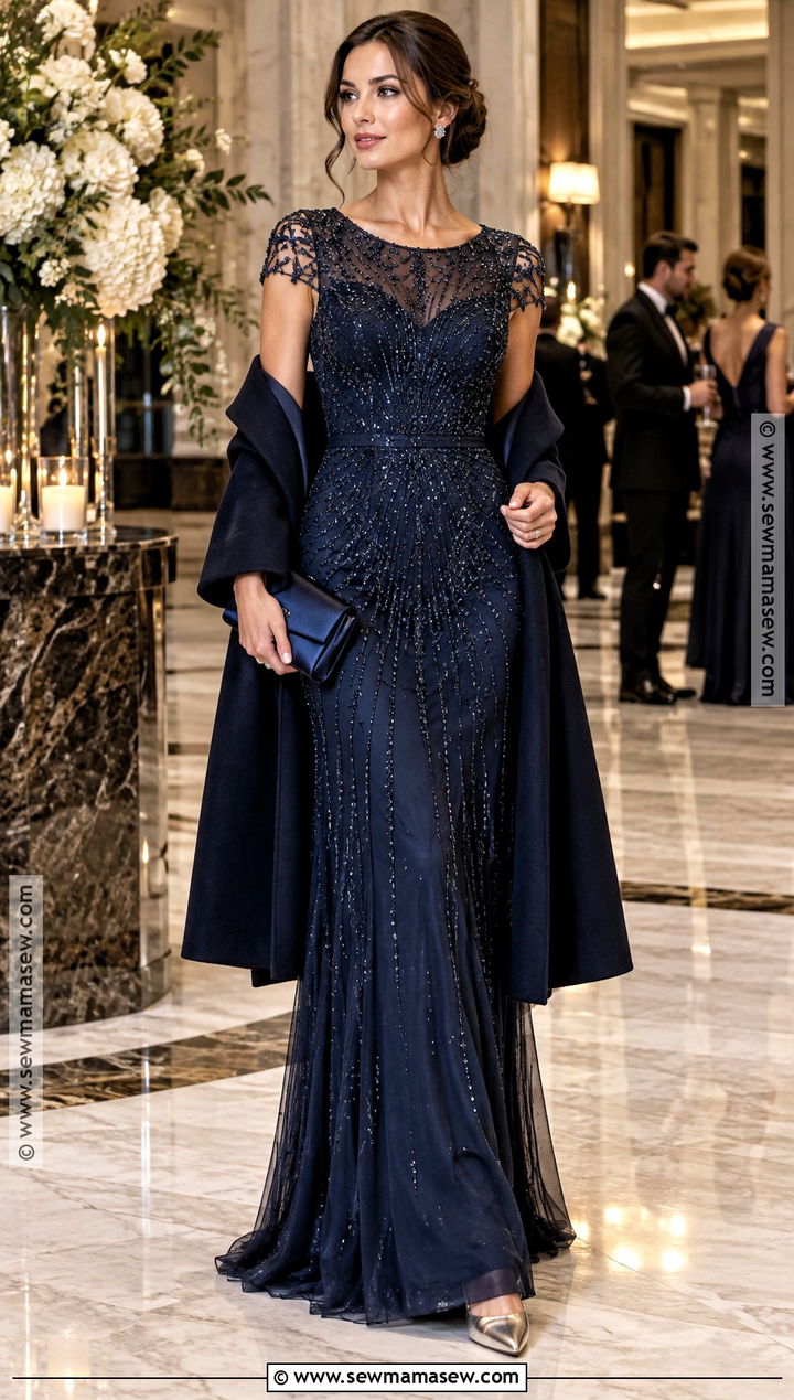 Midnight Blue Beaded Fall Wedding Guest Gown - 25 fall wedding guest dress october formal ideas