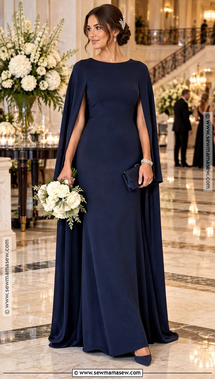 Midnight Blue Cape Sleeve Bridesmaid Dress - 15 Dark Fall Bridesmaid Dresses