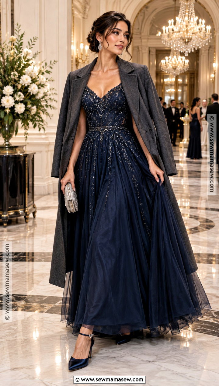 Midnight Blue Embellished Autumn Ball Dress - 20 autumn ball dress ideas