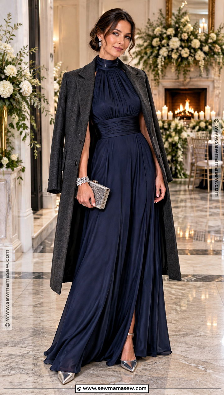 Midnight Blue High Neck Wedding Guest Dress - 15 formal wedding dresses for guest fall