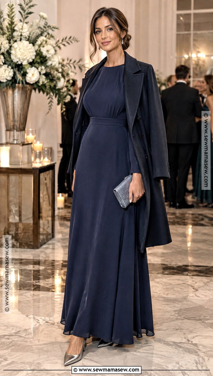 Midnight Blue Long Sleeve Maxi Dress - 15 semi formal dresses for wedding guest fall long sleeve
