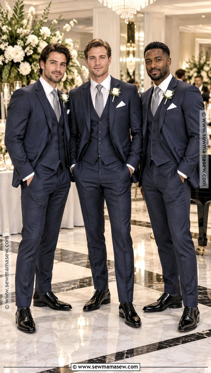 Midnight Blue October Groomsmen Three Piece Suit - 15 october groomsmen attire ideas