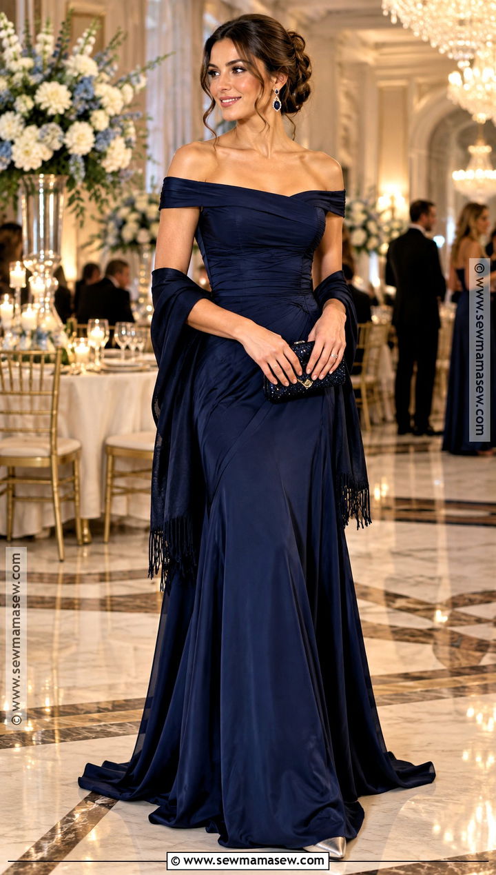 Midnight Blue Off Shoulder Aunt Of The Bride Gown - 15 Aunt Of The Bride Dresses Fall