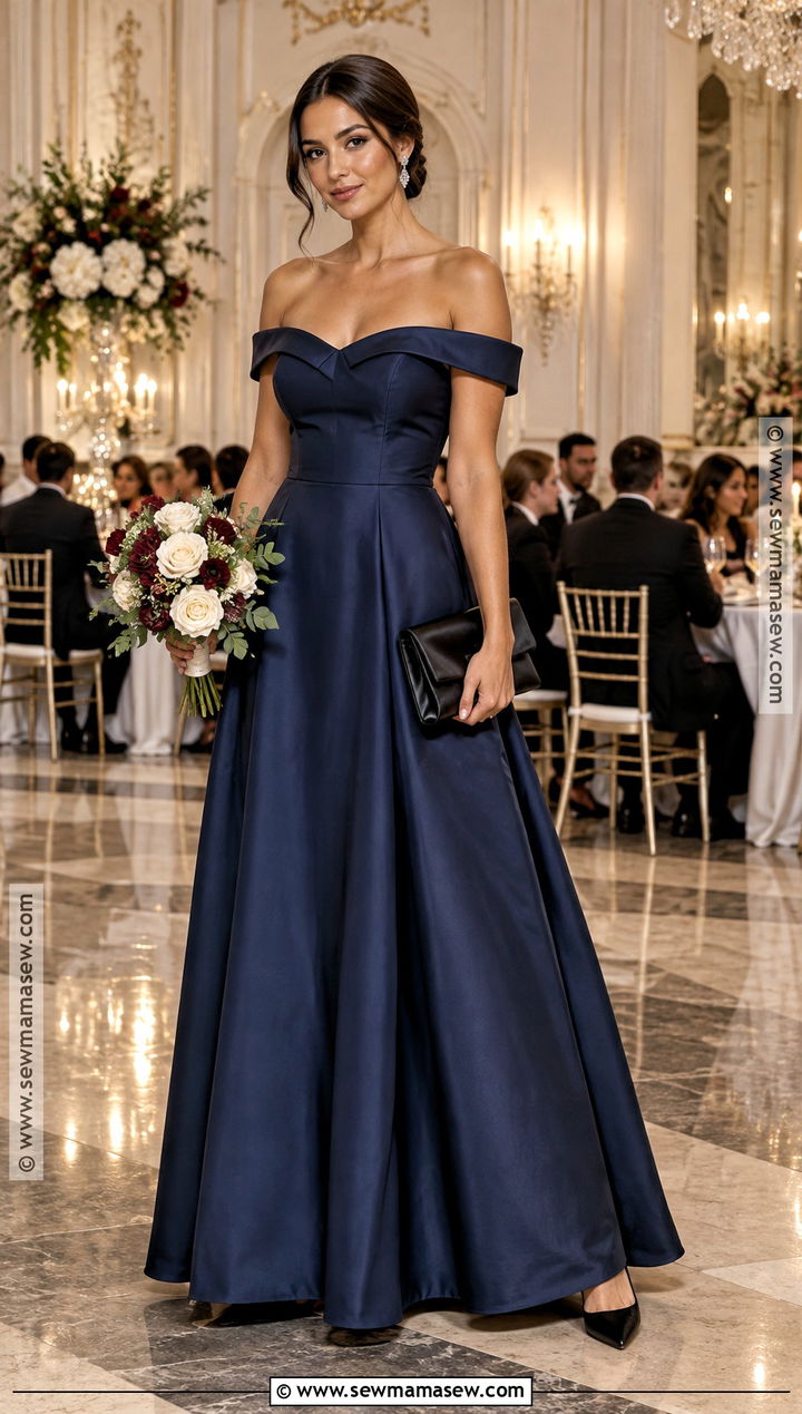 Midnight Blue Off the Shoulder Bridesmaid Dress - 20 blue bridesmaid dresses fall
