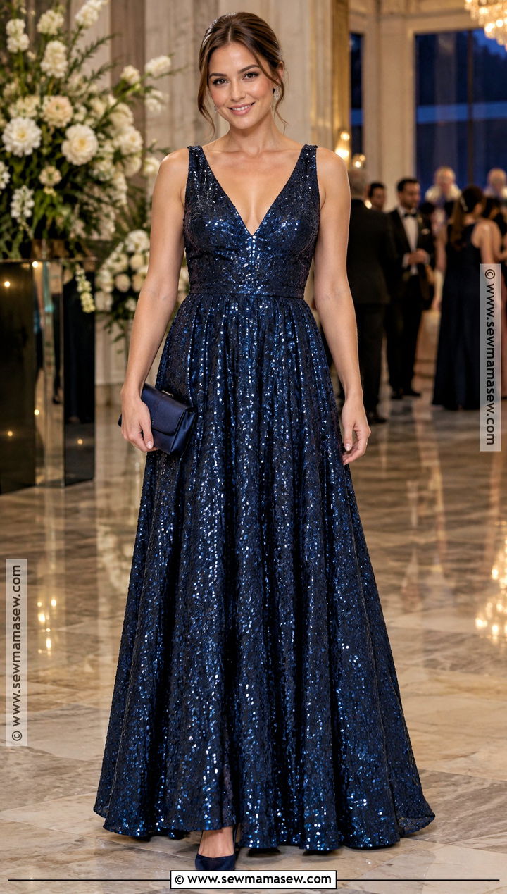 Midnight Blue Sequin Autumn Ball Gown - 20 Autumn Ball Gown Ideas