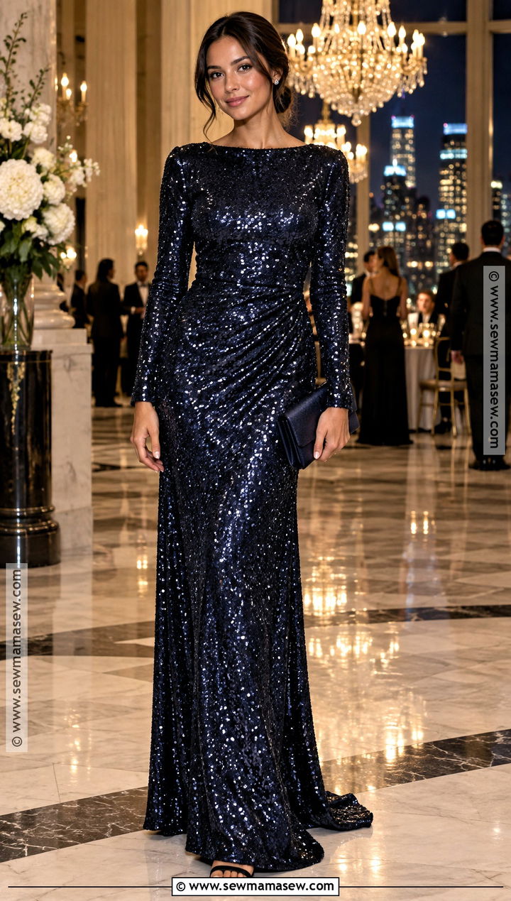 Midnight Blue Sequin Dress - 25 black tie wedding guest dress fall ideas