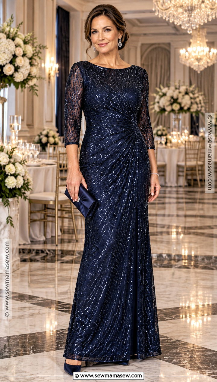 Midnight Blue Sequin Fall Mother of the Bride Gown - 20 fall mother of the bride dresses classy