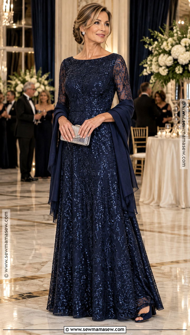 Midnight Blue Sequin Mother Of The Bride Dress - 15 Fall Mother Of Bride Dresses